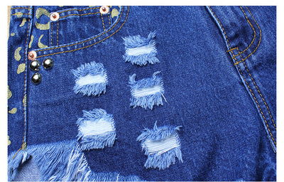 Shorts Denim Rotos Cintura Alta con Remaches y Estampado - Image 8