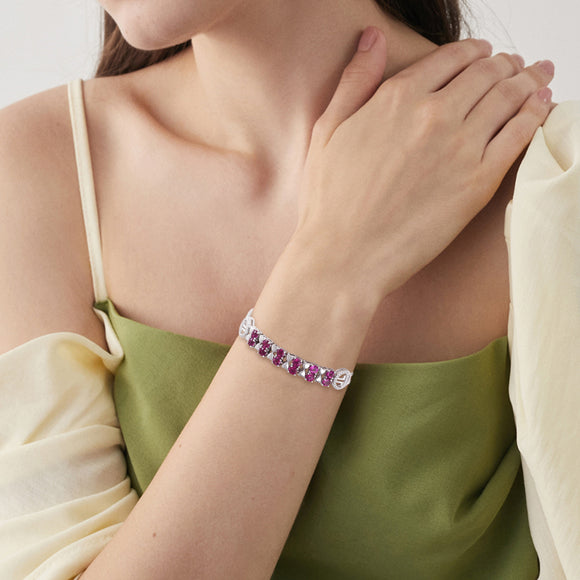 Pulsera de Plata Esterlina S925 con Granate Púrpura y Circones para Mujer