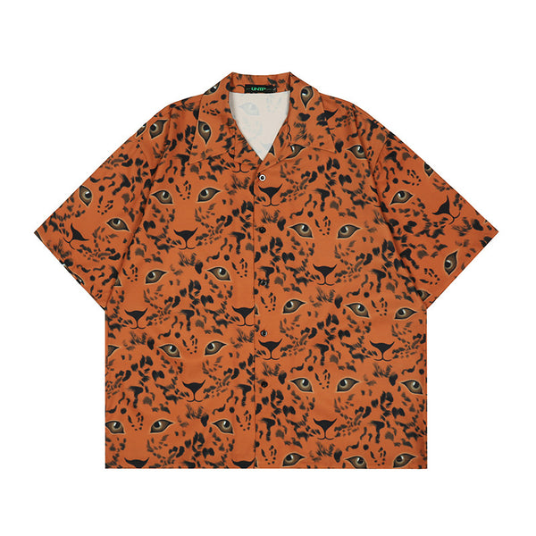 Camisa Suelta Estampado Leopardo Hawaiano Manga Corta Hombre - Image 4