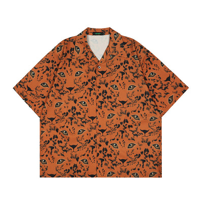 Camisa Suelta Estampado Leopardo Hawaiano Manga Corta Hombre - Image 4