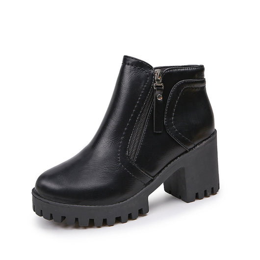 Botas Cortas con Tacón Robusto y Punta Redonda con Cierre Lateral - Image 6