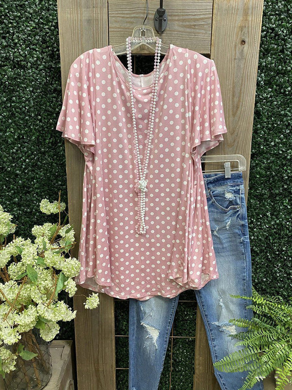 Playera Cuello Redondo Estampado Lunares Algodón Mezcla Manga Corta