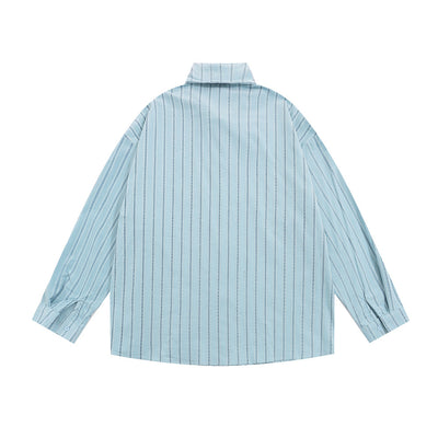 Camisa Casual de Rayas Verticales con Bordados Estilo Street American - Image 2