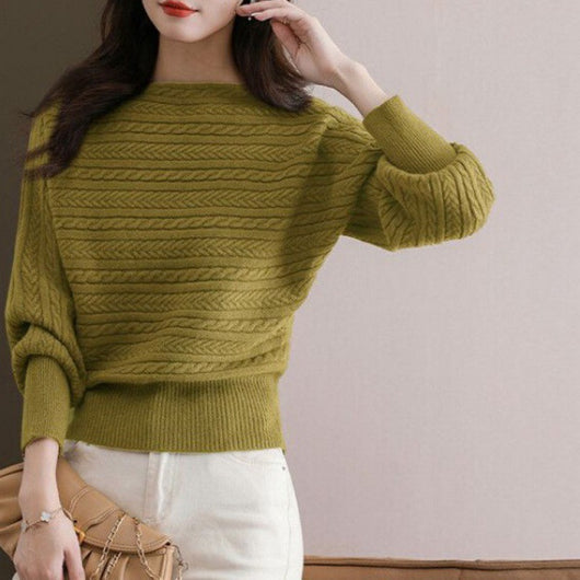 Blusa Tejida Cuello Barco Manga Murciélago Suelta para Otoño e Invierno - Image 3
