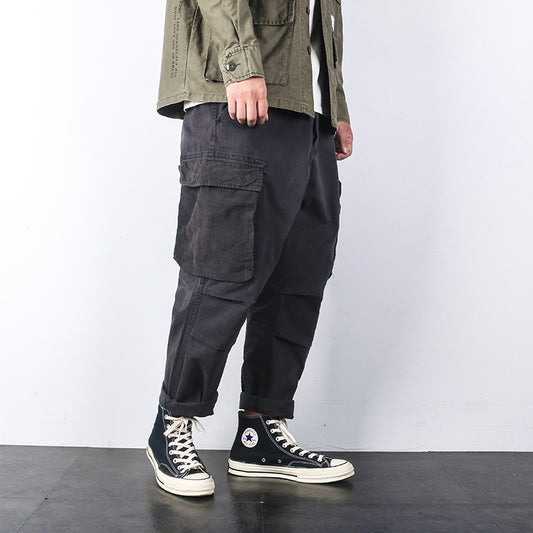Pantalones Cargo Sueltos Retro Japoneses con Bolsillos Grandes Estilo Militar