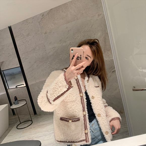 Abrigo de Lana de Cordero con Pelaje - Chaqueta de Invierno para Mujer