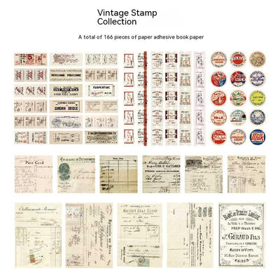 166 vintage-style decorative stickers featuring retro advertisements, tickets, and illustrations for scrapbooking and journaling. - Image 9
