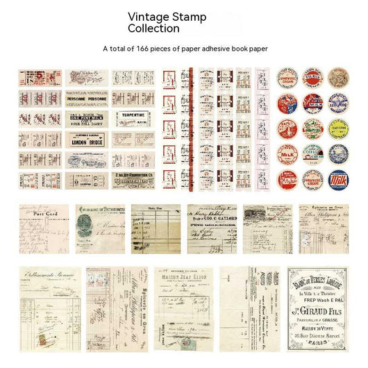 166 vintage-style decorative stickers featuring retro advertisements, tickets, and illustrations for scrapbooking and journaling. - Image 9