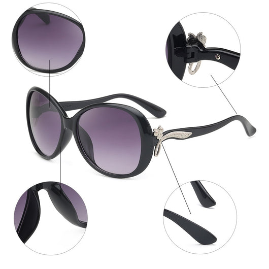 Brown oversized butterfly sunglasses with gradient lenses and a silver-tone floral accent on the temple. - Image 2