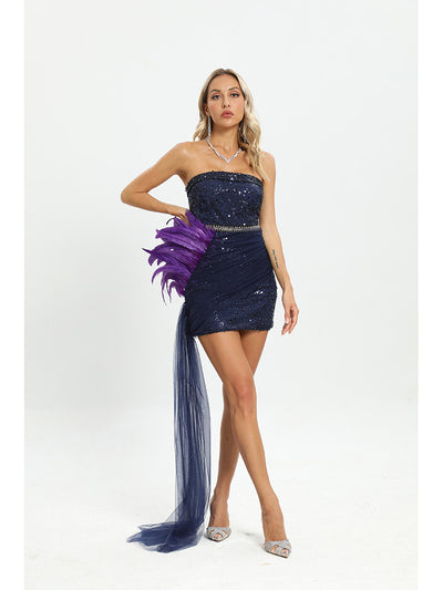 Vestido Tubo Púrpura con Lentejuelas y Costura Irregular Ajustado - Image 15