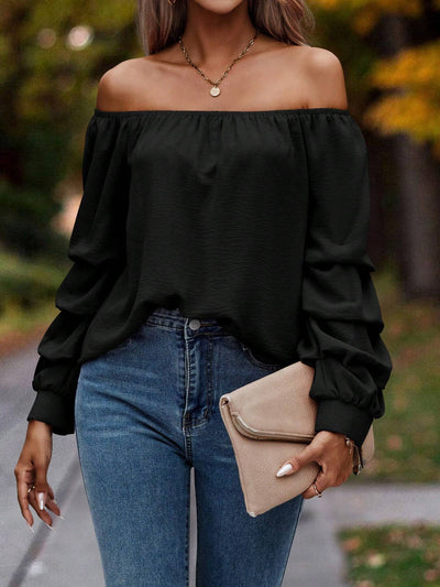 Blusa Elegante Hombros Descubiertos Manga Larga para Otoño e Invierno - Image 12
