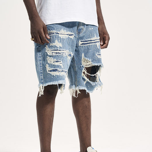 Shorts de Mezclilla Rotos con Parches - Estilo Urbano Desgastado para Hombre - Image 11