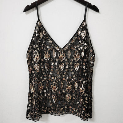 Chaleco Ajustado con Lentejuelas y Escote en V - Diseño Seductor y Moldeador