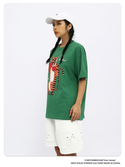 Camiseta Suelta Estampado Anime Tigre Manga Corta Unisex - Image 17