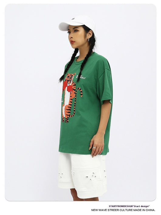 Camiseta Suelta Estampado Anime Tigre Manga Corta Unisex - Image 17