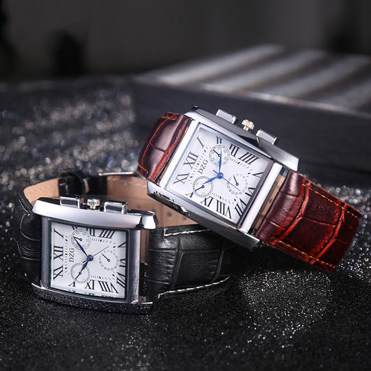 Reloj Cuadrado Hombre Escala Romana Tres Ojos