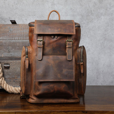 Mochila de Cuero Vintage Crazy Horse de Gran Capacidad
