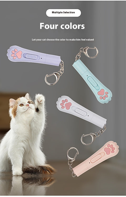 Light purple paw-shaped cat laser pointer toy with USB charging, featuring multiple red laser patterns, soft white light, and UV light. - Image 15