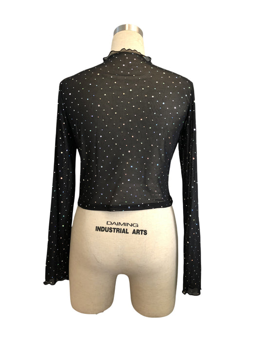 Blusa Transparente con Cuello Alto, Manga Larga y Lentejuelas Brillantes - Image 9