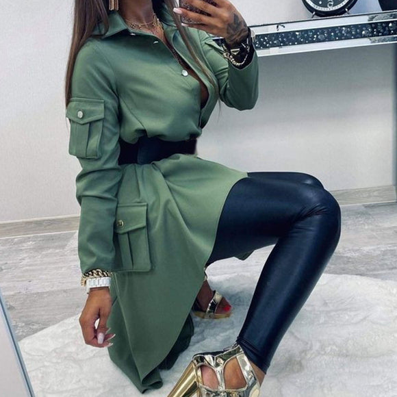Vestido Camisero Asimétrico de Manga Larga para Mujer