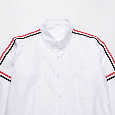 Camisa Oxford Blanca de Manga Larga con Detalles de Cinta en Hombros - Image 2
