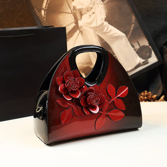 Bolso Mensajero de Cuero Charol con Diseño Floral Personalizado