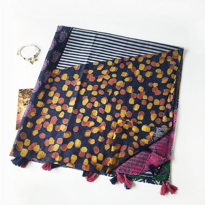 Pañuelo de Seda Antiarrugas Mujer Estampado Geométrico Algodón y Lino - Image 4