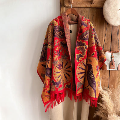 Bufanda Étnica Cálida de Diseño Floral y Aves para Mujer - Image 16