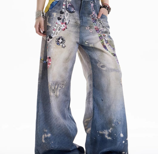 Jeans Retro Americano con Estampado de Caricaturas - Image 6