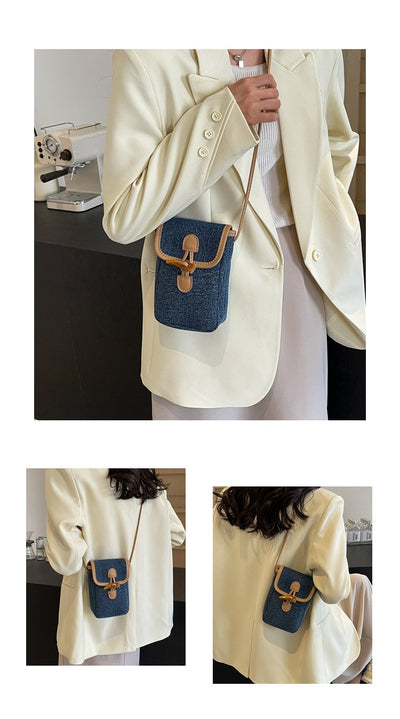 Bolsa Mensajera de Mezclilla Vertical con Botón de Cuerno para Celular Mujer - Image 14