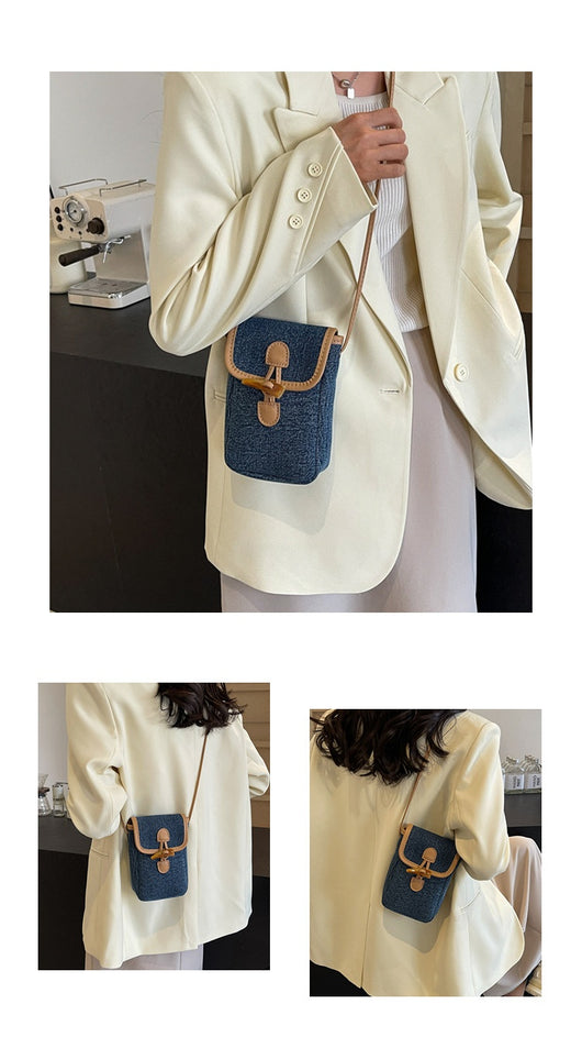 Bolsa Mensajera de Mezclilla Vertical con Botón de Cuerno para Celular Mujer - Image 14