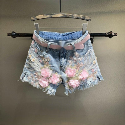Shorts de Mezclilla Rectos con Bordados y Perlas para Mujer - Image 14