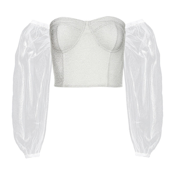 Blusa Elegante Cuello Diagonal con Mangas Farol Espalda Descubierta - Image 6