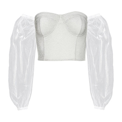 Blusa Elegante Cuello Diagonal con Mangas Farol Espalda Descubierta - Image 6