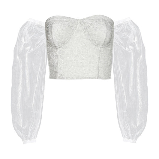 Blusa Elegante Cuello Diagonal con Mangas Farol Espalda Descubierta - Image 6