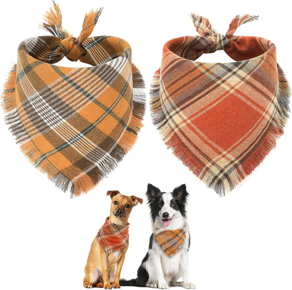 Pañuelo Clásico a Cuadros para Perro con Borlas - Accesorio Elegante para Otoño