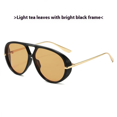 Retro aviator sunglasses with bright black frames, vibrant orange lenses, and sleek gold-colored metal temples. - Image 8