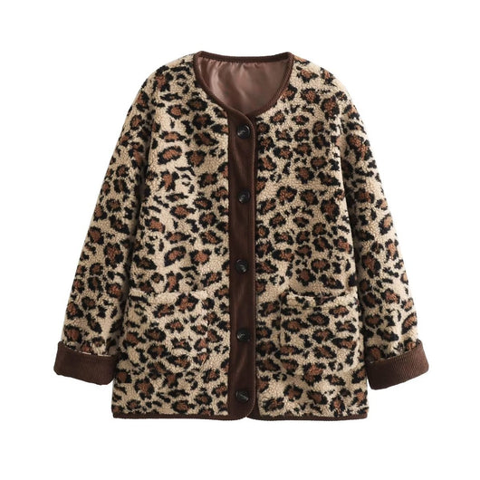 Abrigo Suelto de Piel de Cordero Estampado Leopardo - Image 6
