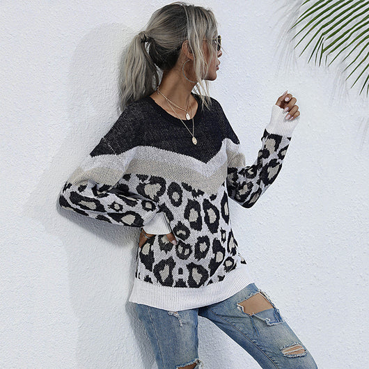 Jersey de Punto con Estampado Leopardo y Costura Decorativa para Mujer - Image 5
