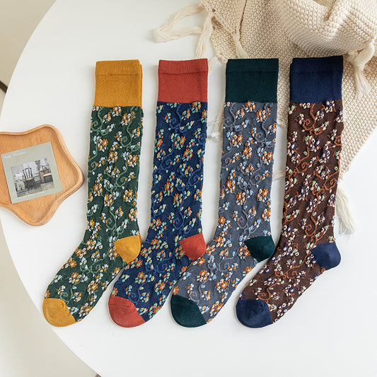 Calcetines Largos de Algodón Peinado con Diseño Floral para Otoño e Invierno - Image 2