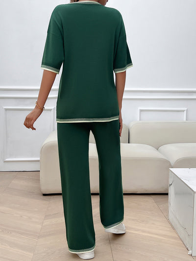 Conjunto de 2 Piezas: Blusa Suelta de Punto con Contraste + Pantalón - Image 25