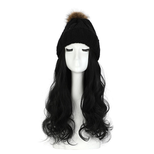Gorro de Lana con Peluca Desmontable para Mujer