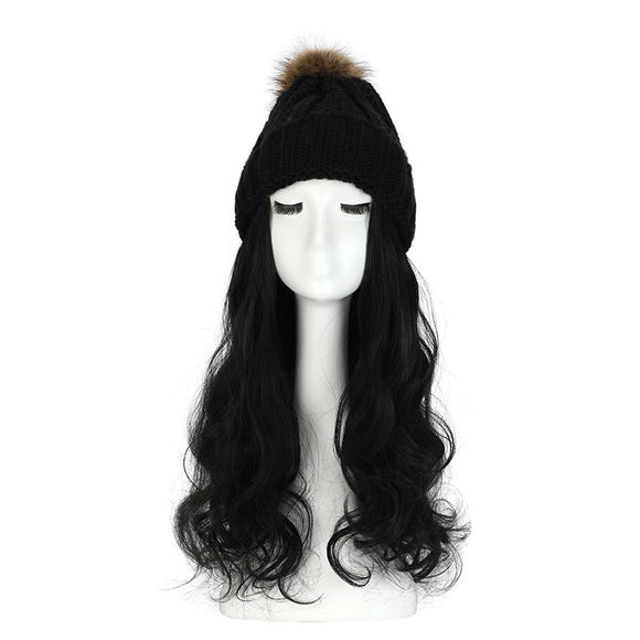 Gorro de Lana con Peluca Desmontable para Mujer
