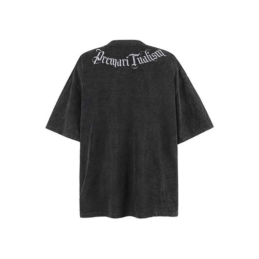 Playera Hombre Cuello Redondo Estilo Gótico Vintage con Letras Bordadas - Image 10