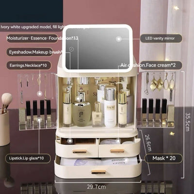 Organizador de Cosméticos con Espejo y Luz LED - Almacenamiento Grande - Image 3