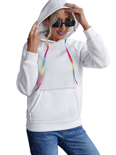 Sudadera Hoodie Suelta con Bloques de Color Arcoíris y Cintas - Image 22