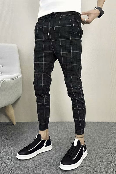 Pantalones Casuales Cuadros Hombre Estilo Coreano Slim Harem Ajustados Moda Trendy - Image 2