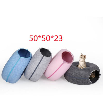 Casa Túnel para Gatos Donut - Cama de Fieltro Natural con Juguetes Interactivos - Image 8