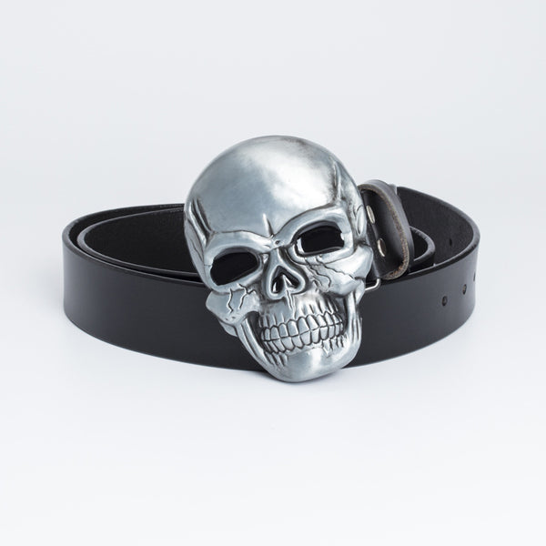 Cinturón Retro de Cuero Genuino con Hebilla Grande Calavera