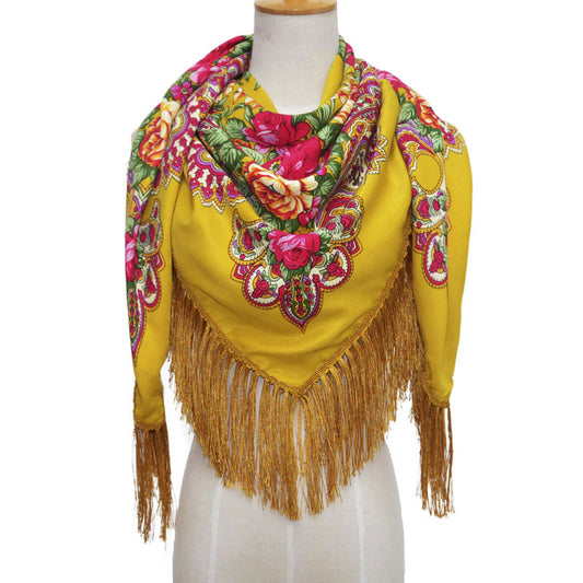 Pañuelo Floral Retro con Flecos para Mujer - Image 2